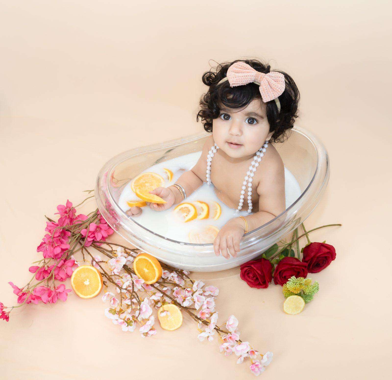 Milk bath with oranges